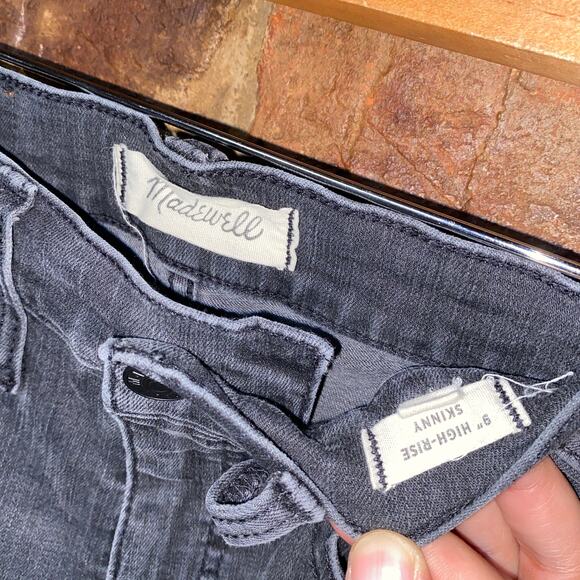 Madewell Black Wash Distressed Denim 9" High Rise Skinny Jeans Women's Size 24 - Picture 4 of 6